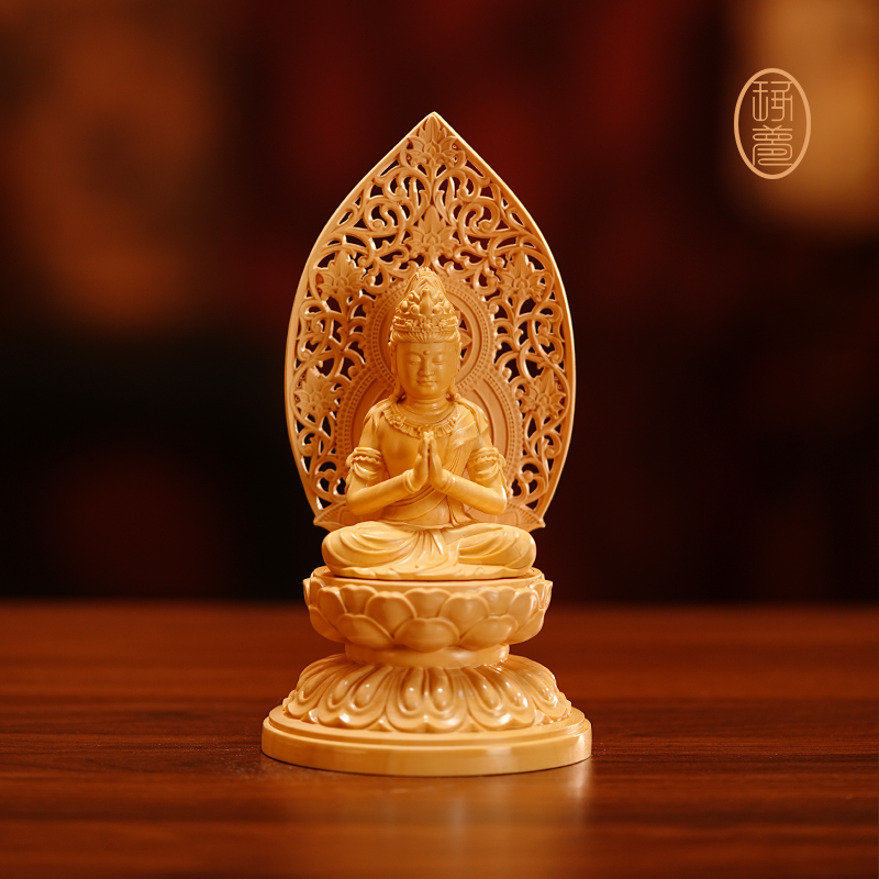 《大势至菩萨》生肖马黄杨木雕作品摆件非遗手工客厅艺术博古架收藏