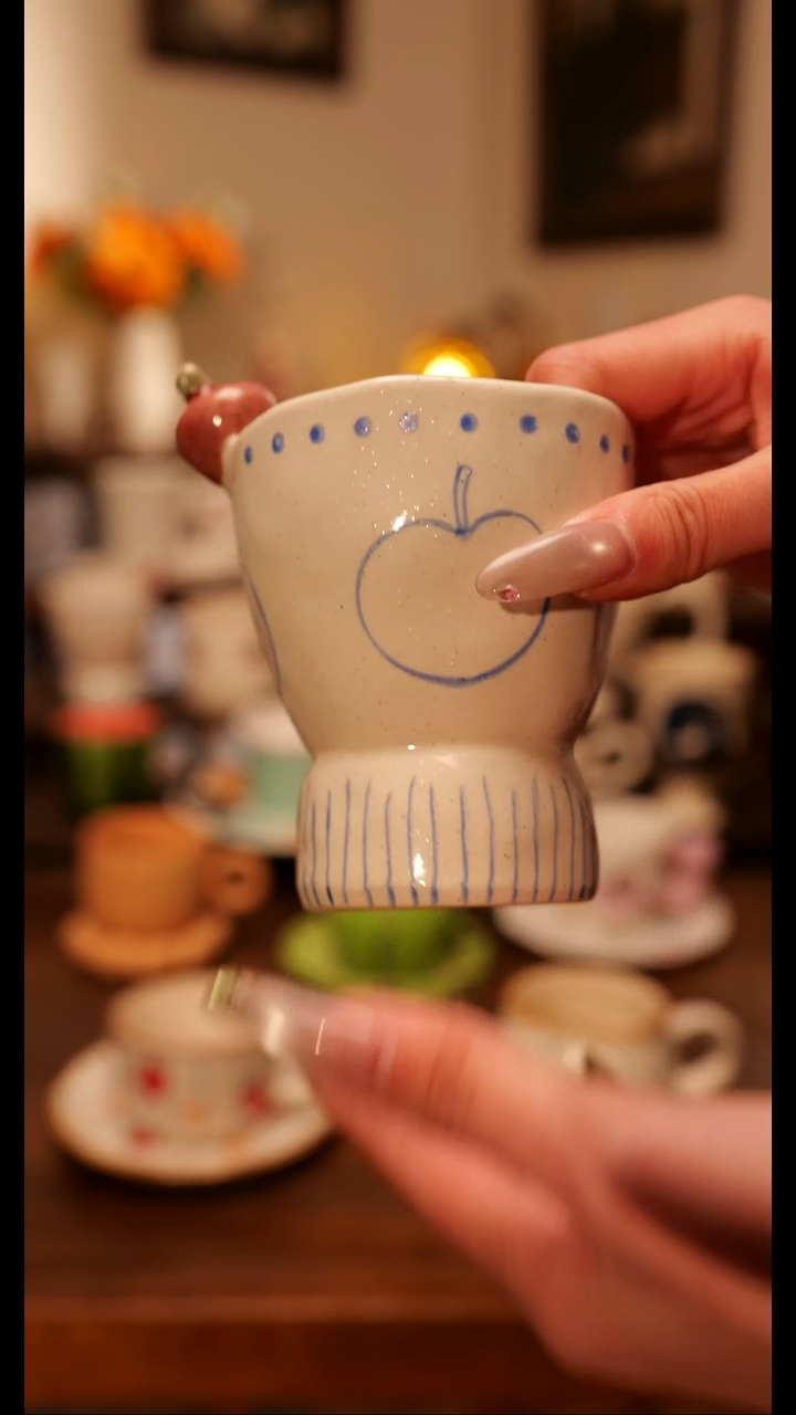 陶瓷便携款粗陶磨砂小苹果手作   手绘釉下彩