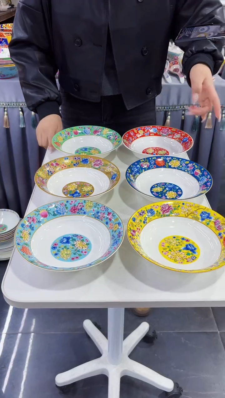 珐琅 7.5英寸圆深盘6个景德镇陶瓷 