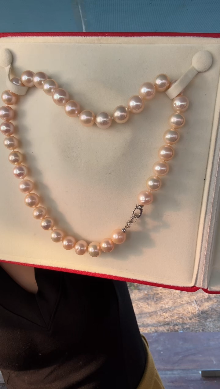 颈饰银S925镶嵌淡水珍珠天然淡水真珍珠中国红11-12mm大龙珠满串