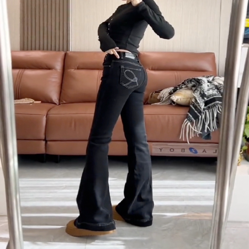 高个子加长黑色刺绣微喇牛仔裤女士秋季新款弹力显腿长修身马蹄裤