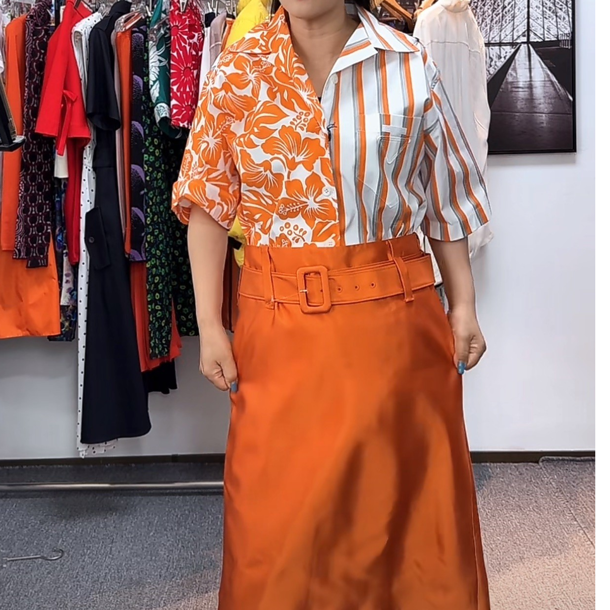 未使用 Prada/普拉达 女士黄色印花条纹短袖衬衫155742