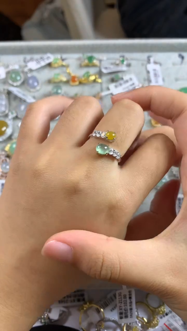 银S925镶嵌戒指翡翠耳饰7