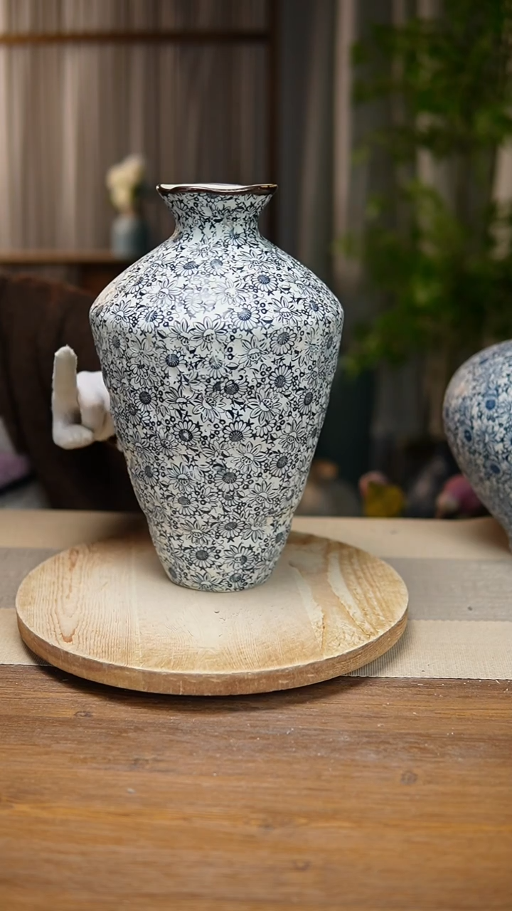 【闪购商品】陶瓷 花器青花瓷向日葵高脚