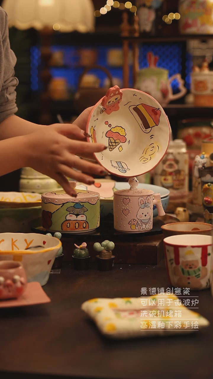 陶瓷景德镇可爱陶瓷釉下彩绘设计师款