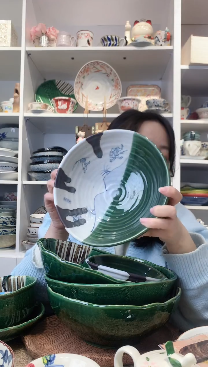 陶瓷【孤品】濑户烧鸟兽戏画织布釉大钵21cm