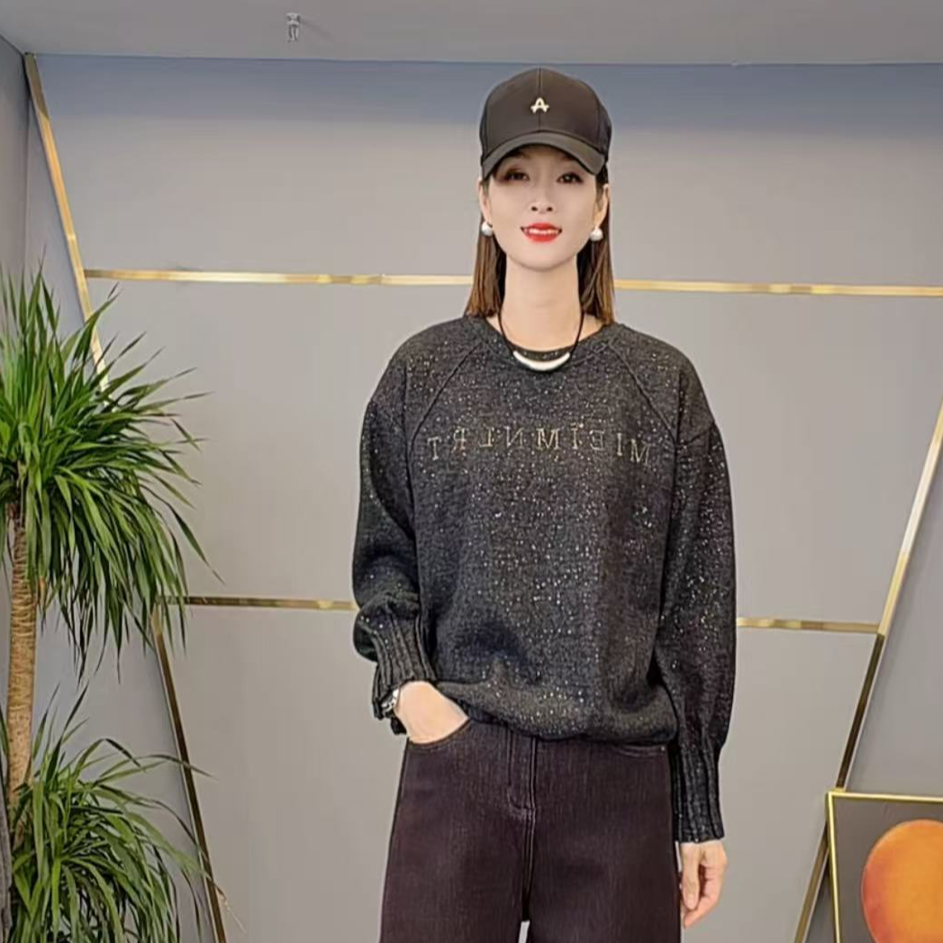 shishu/拾束冬季新款时尚女装亮片烫钻字母洋气加绒卫衣 CY6625