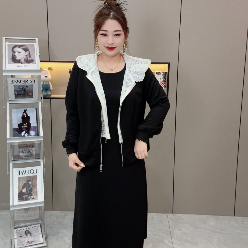 【两件套】早春时尚洋气减龄蕾丝休闲假两件大码女装套裙 上衣➕半裙