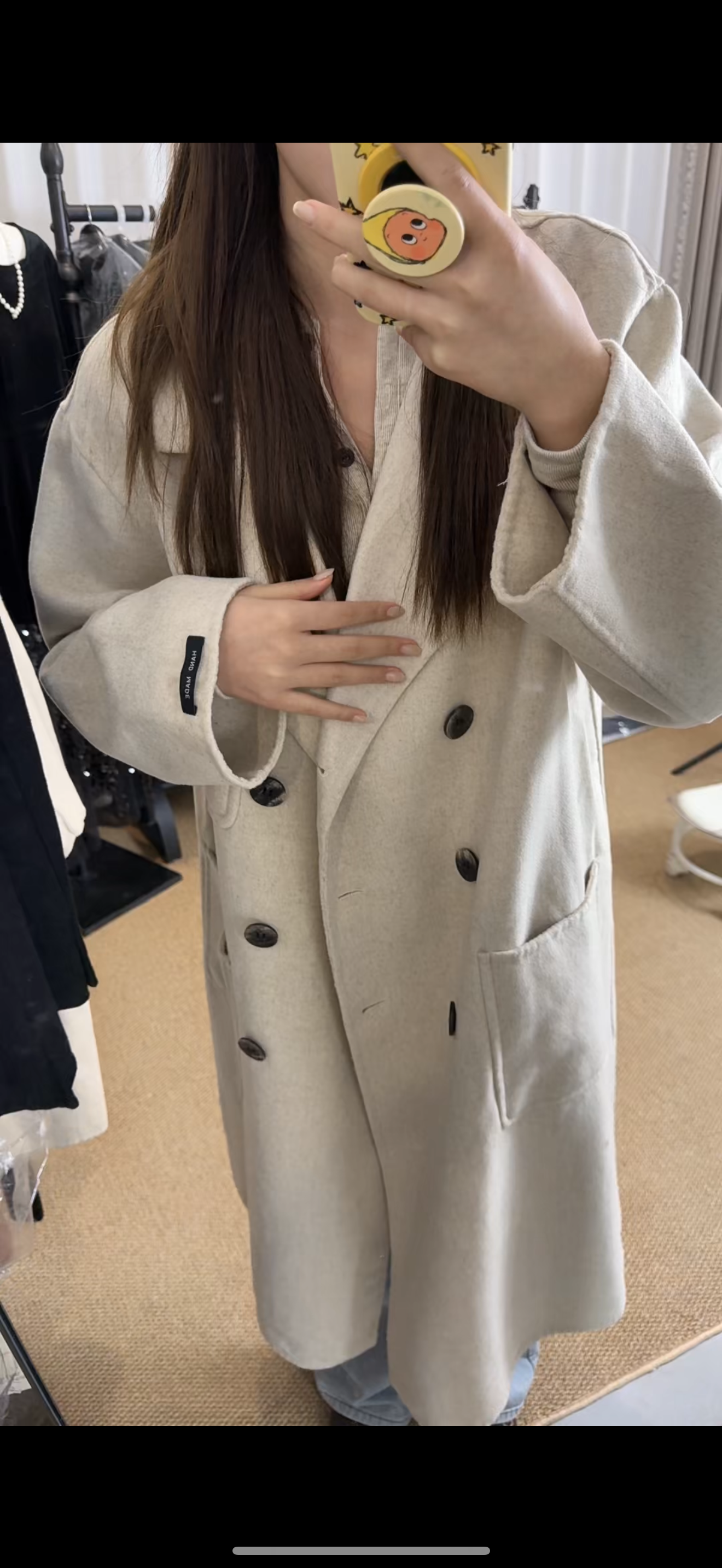 长款极简风常规款西装领毛呢外套毛呢时尚双面韩版