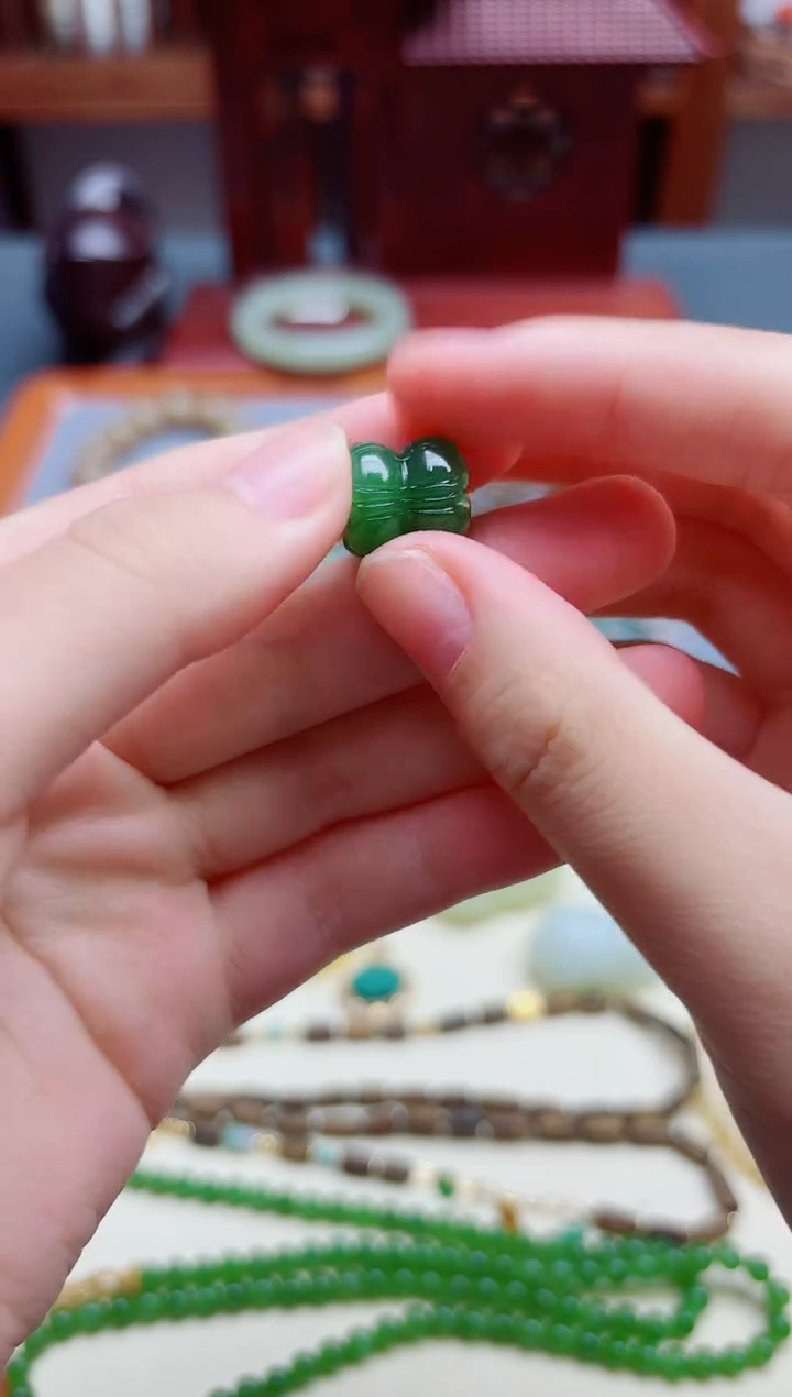 和田玉未镶嵌挂件碧玉并蒂莲配饰HX