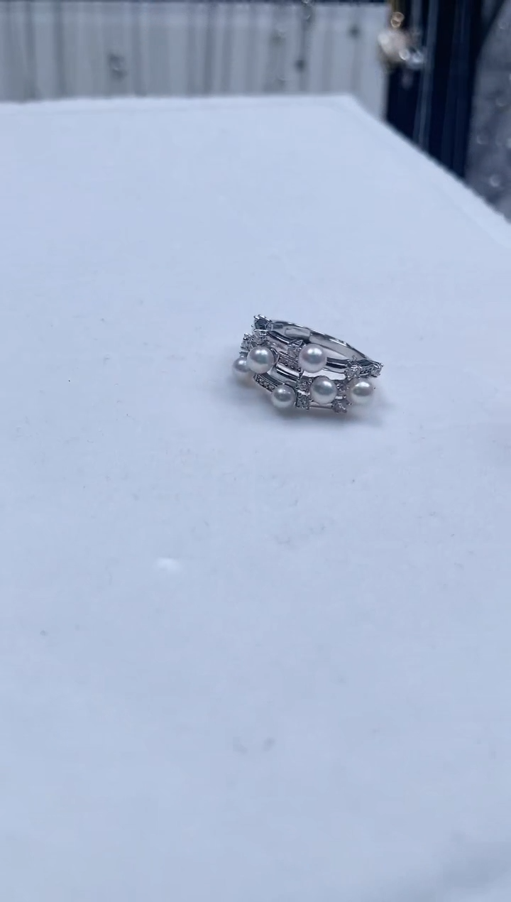 【闪购商品】海水珍珠手链银S925镶嵌多珠款宽版珍珠戒指