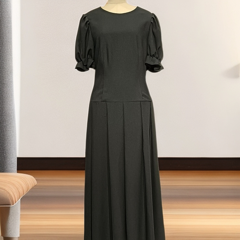 气质感高端醋酸蔴收腰显瘦法式赫本风时尚修身优雅连衣裙黑色夏季