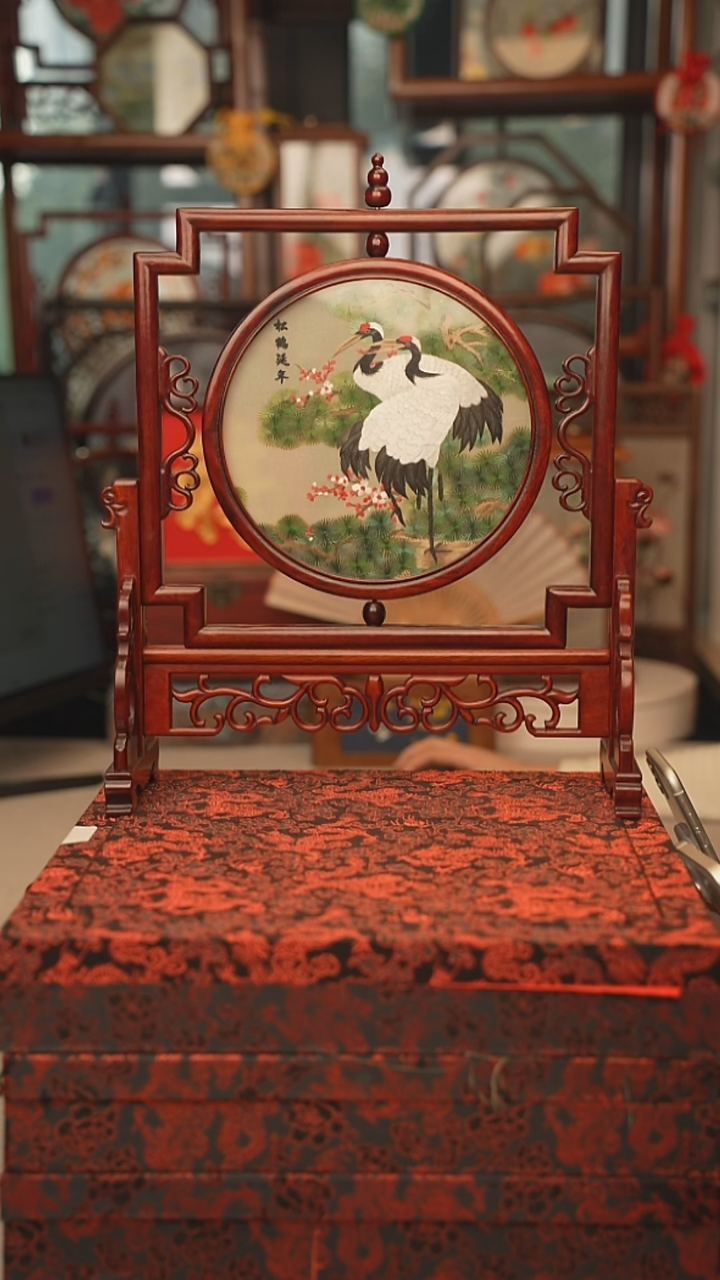 扇子五福架 苏绣双面绣五福架 35乘41