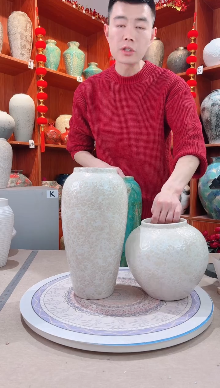 【闪购商品】瓶陶瓷花瓶 无花 茶白大号+小号