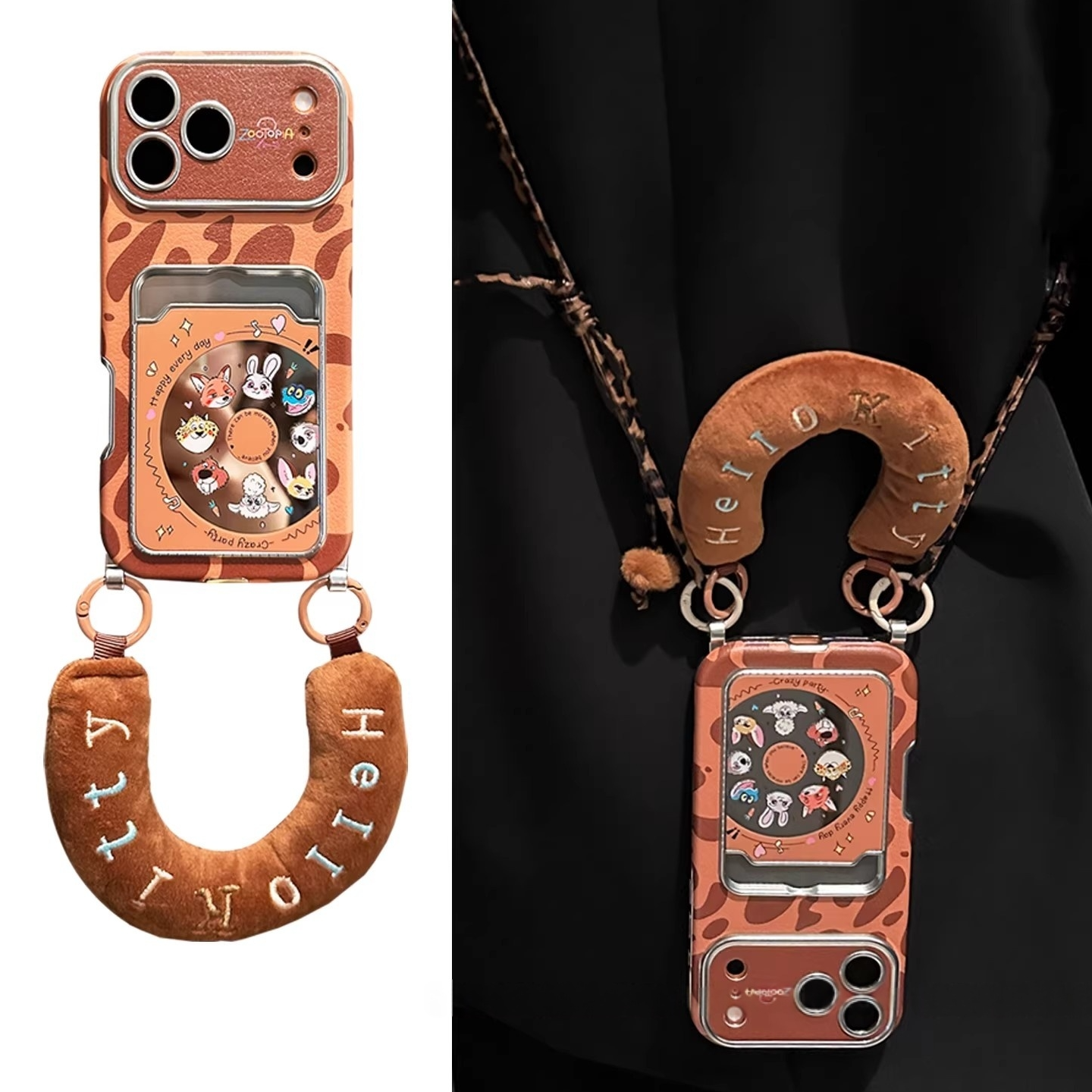 镜面疯狂动物城卡通适用iPhone17promax苹果16手机壳15斜挎14卡包