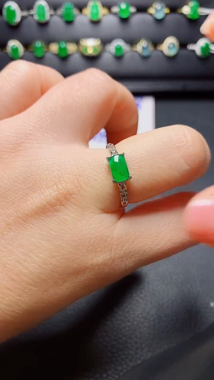 银S925镶嵌戒指翡翠天然翡翠A货s925银镶