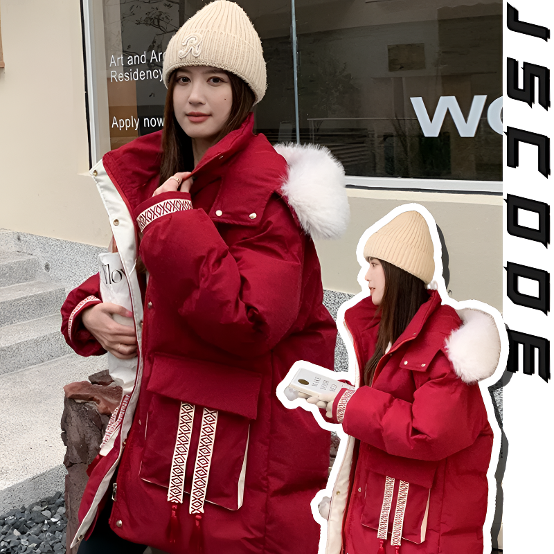 2-300斤大码外套冬季大毛领棉服加厚保暖圣诞节设计感超好看外套