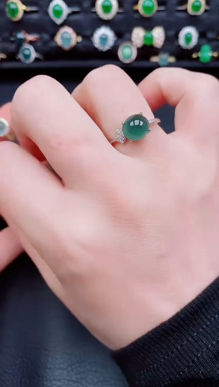 【闪购商品】翡翠戒指银S925镶嵌天然a货翡翠1