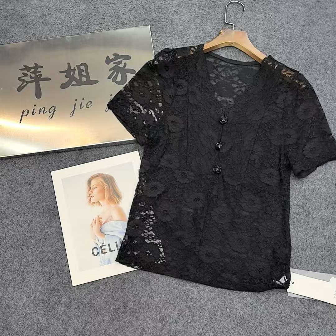 816休闲黑色蕾丝短袖