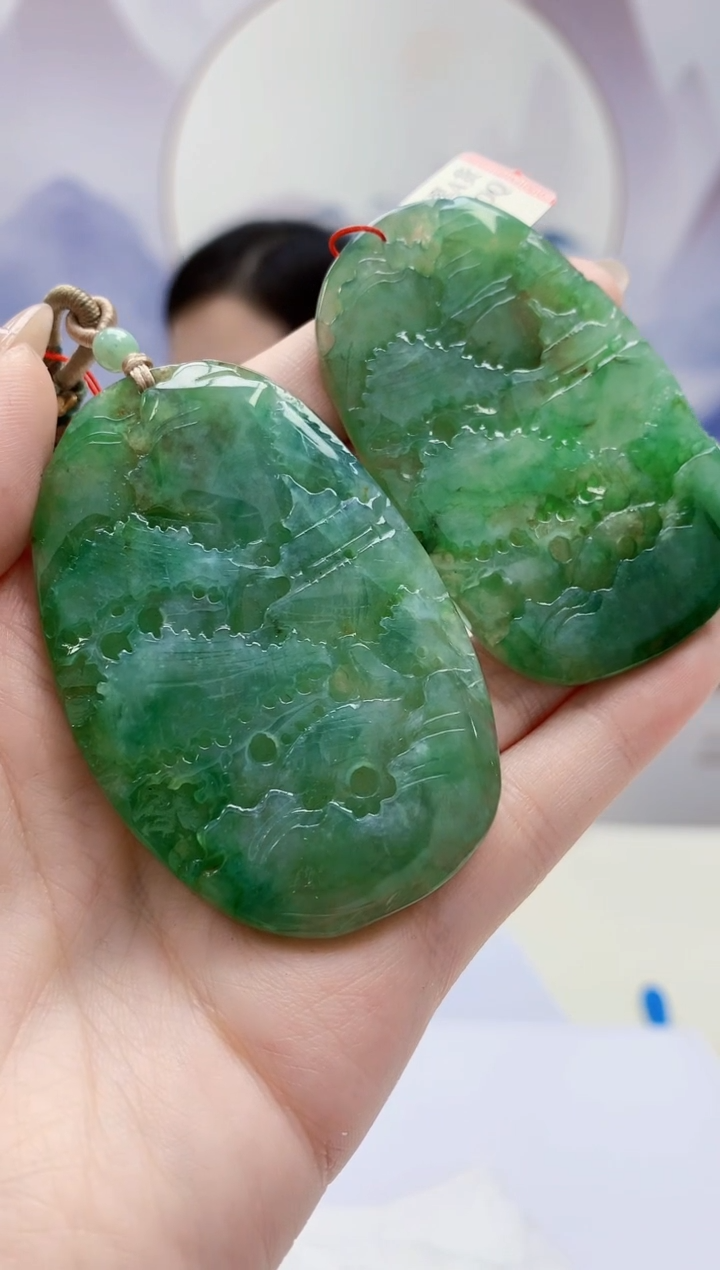 定制翡翠未镶嵌4852jw-毛货挂件一对赠珠链187