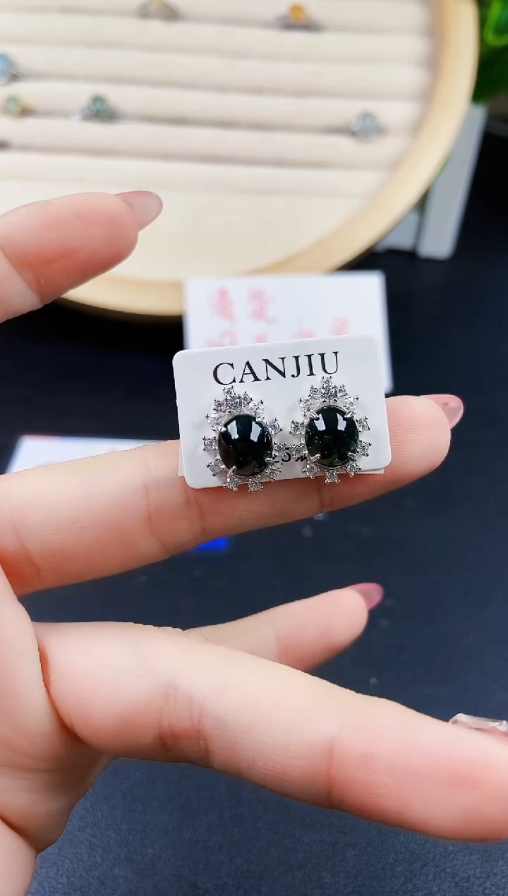 【闪购商品】翡翠耳饰银S925镶嵌120120120