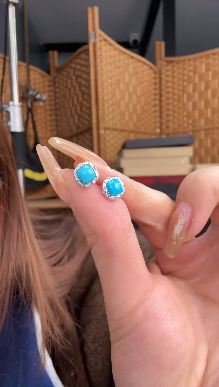 【闪购商品】绿松石耳饰银S925镶嵌耳饰