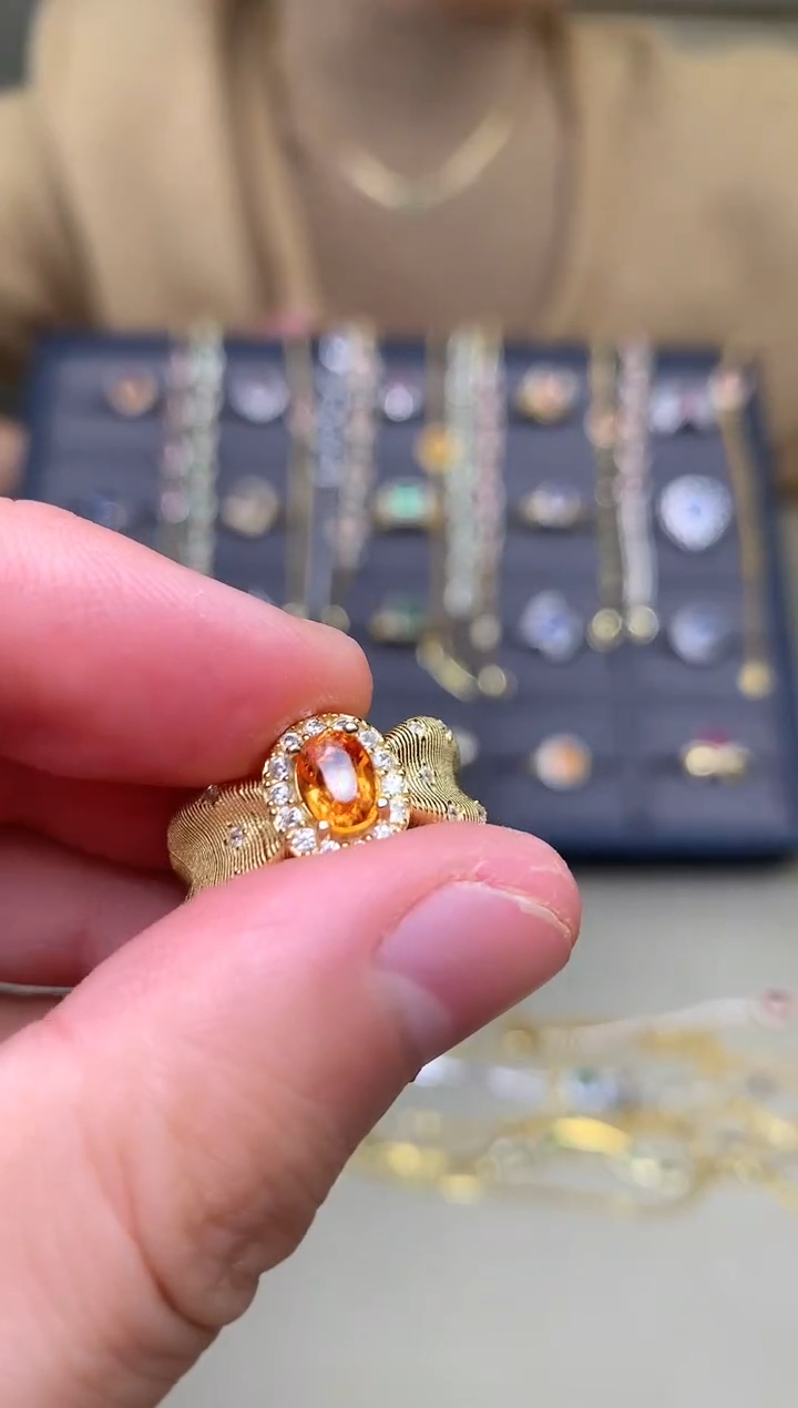 银S925镶嵌戒指石榴石（芬达石）戒指