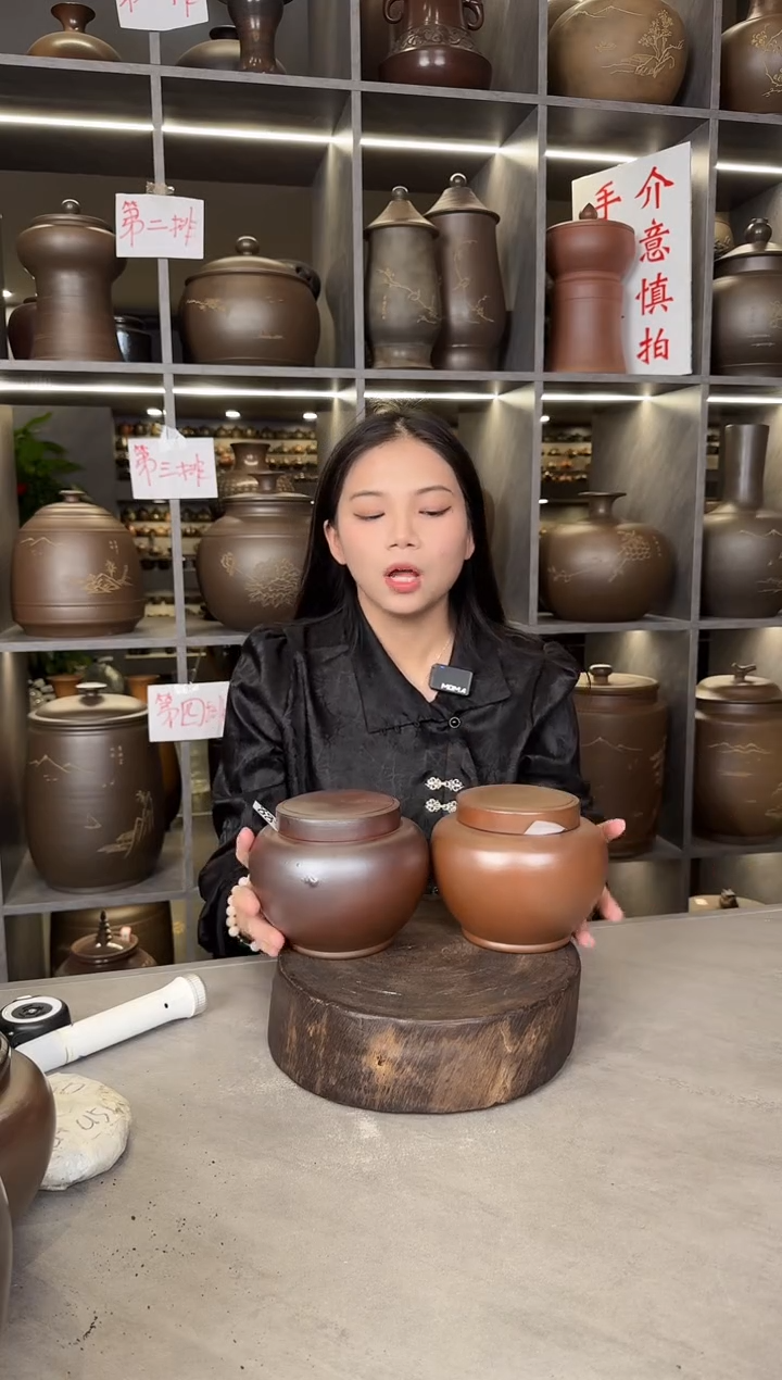 【闪购商品】罐本陶手作泥兴陶半斤装茶叶罐瑕疵气泡一对