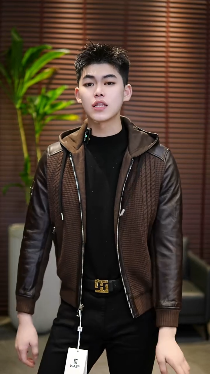 46码（95-110斤）男士真皮拼接鹅绒服25810