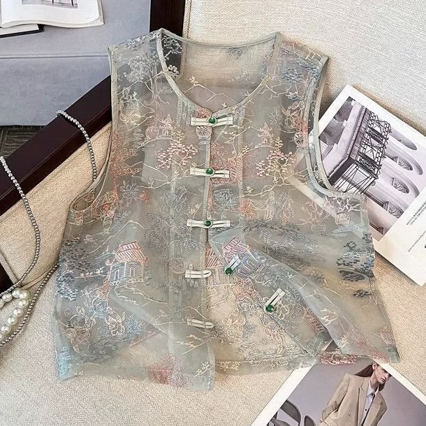 “天青色等烟雨” 绣花 马甲 定制款新中式夏日马夹