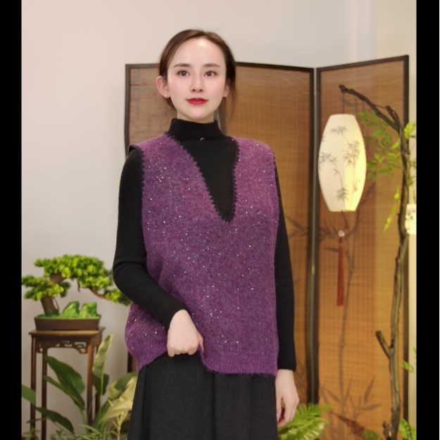 晴曦原创【入梦】长55珠片纱V领马甲上衣