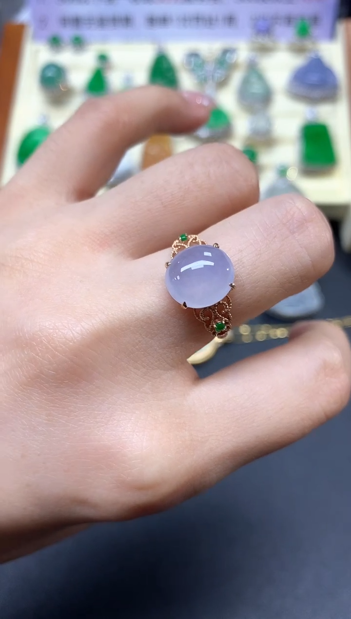 【闪购商品】翡翠戒指18K金镶嵌戒指|2400+240