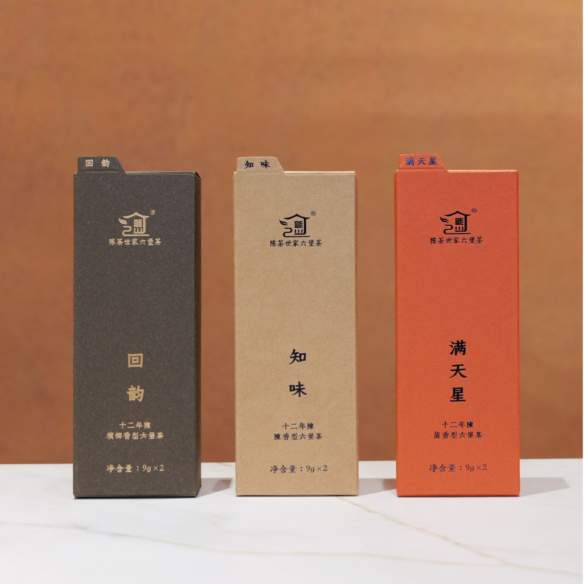 陈茶世家【回韵、知味、满天星】十二年陈六堡茶小盒装9gx2泡茶