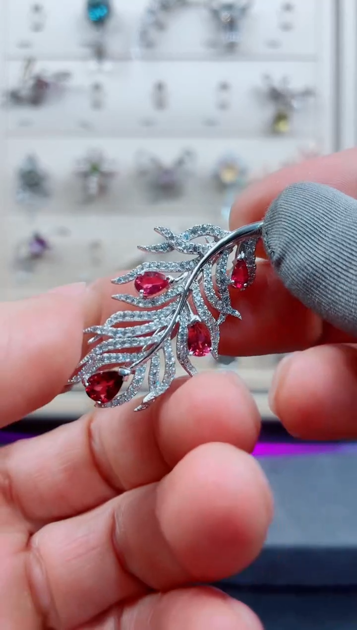 银S925镶嵌胸针碧玺碧玺胸针