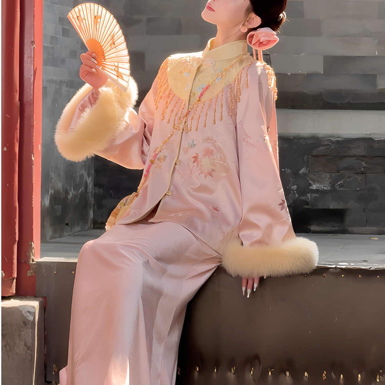 新中式国风冬轻奢刺绣白鸭绒羽绒外套丝绒半裙两件套时尚套装