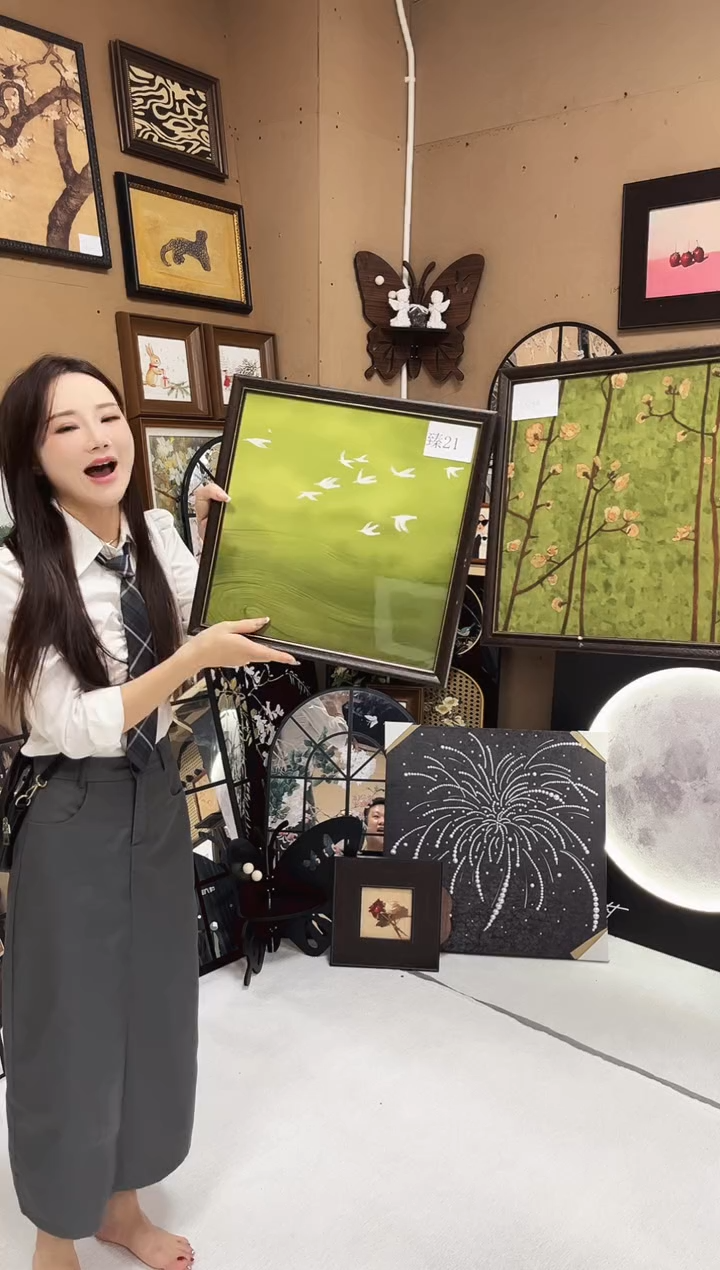 竖款40*40  绿色飞鸟  晶瓷