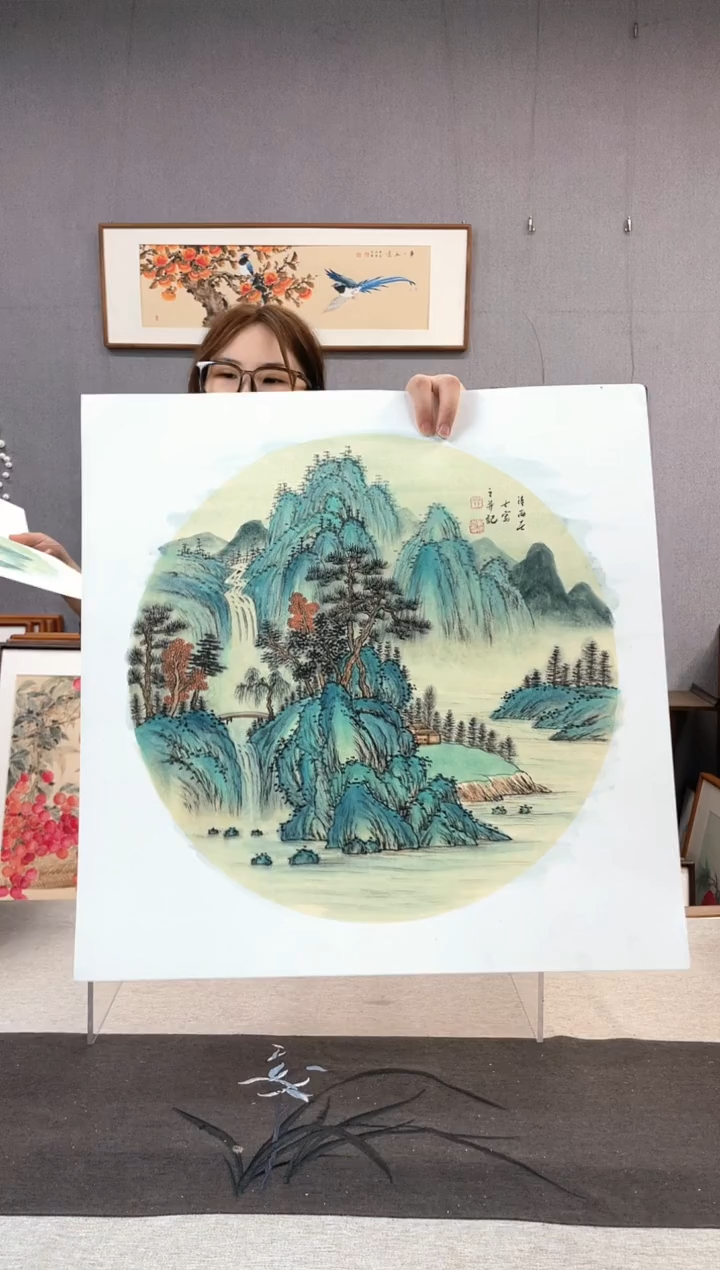 【闪购商品】国画孔德尚-手绘带框作品-53*53-山水