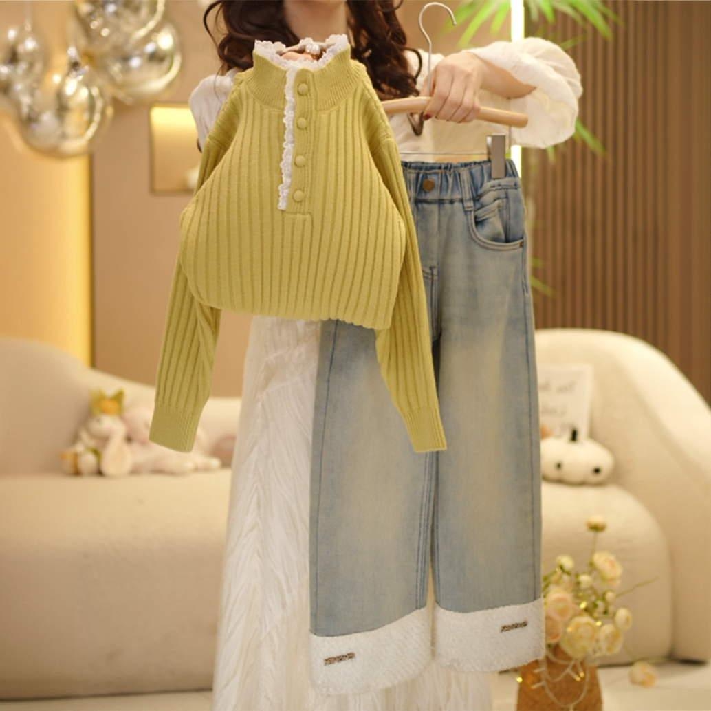 【米小洛】25新款儿童秋冬时尚洋气百搭打底纯色套头半高领毛衣上衣