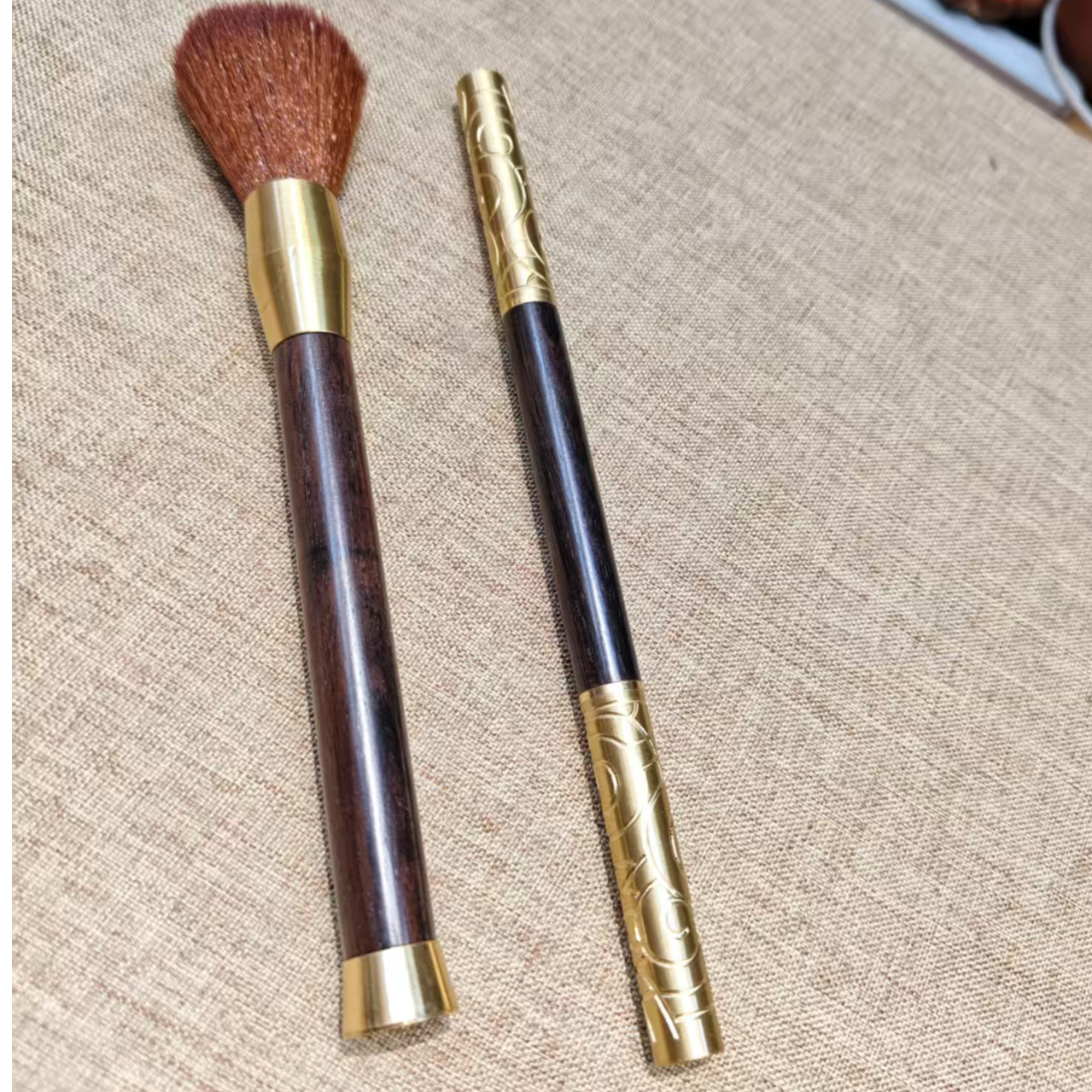 298 紫光檀金箍棒茶刀茶针+紫光檀养壶笔手把件2件套