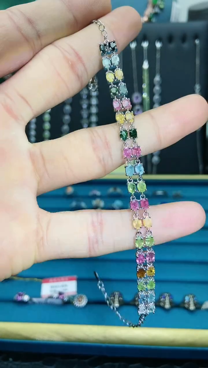 【闪购商品】碧玺手链银S925镶嵌1121