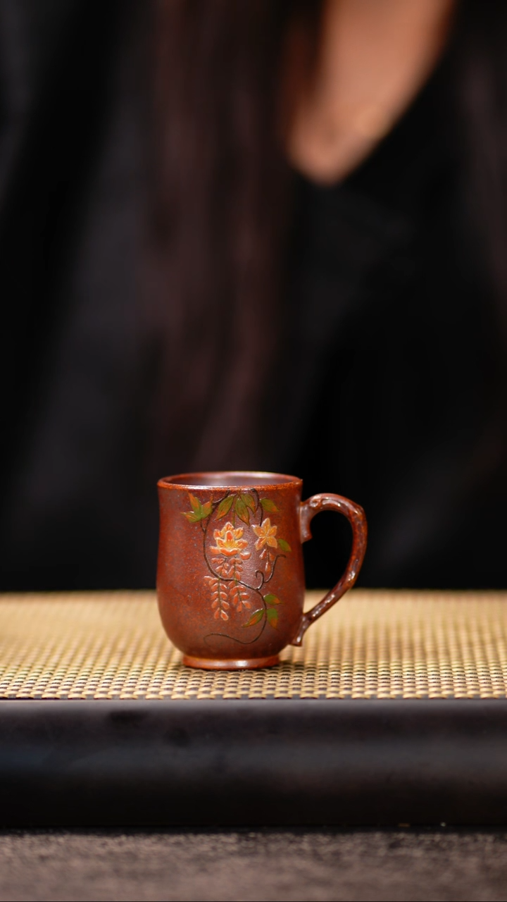 20小鱼小叶紫檀柴烧紫藤花把子杯