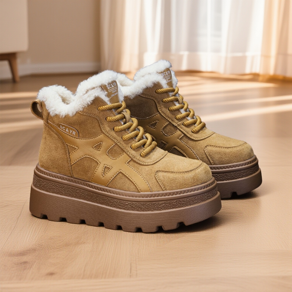 厚底保暖时尚雪地靴女2025冬季新款百搭女马丁靴加绒女鞋