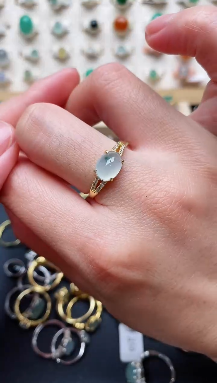 【闪购商品】翡翠戒指银S925镶嵌天然翡翠 444   2+