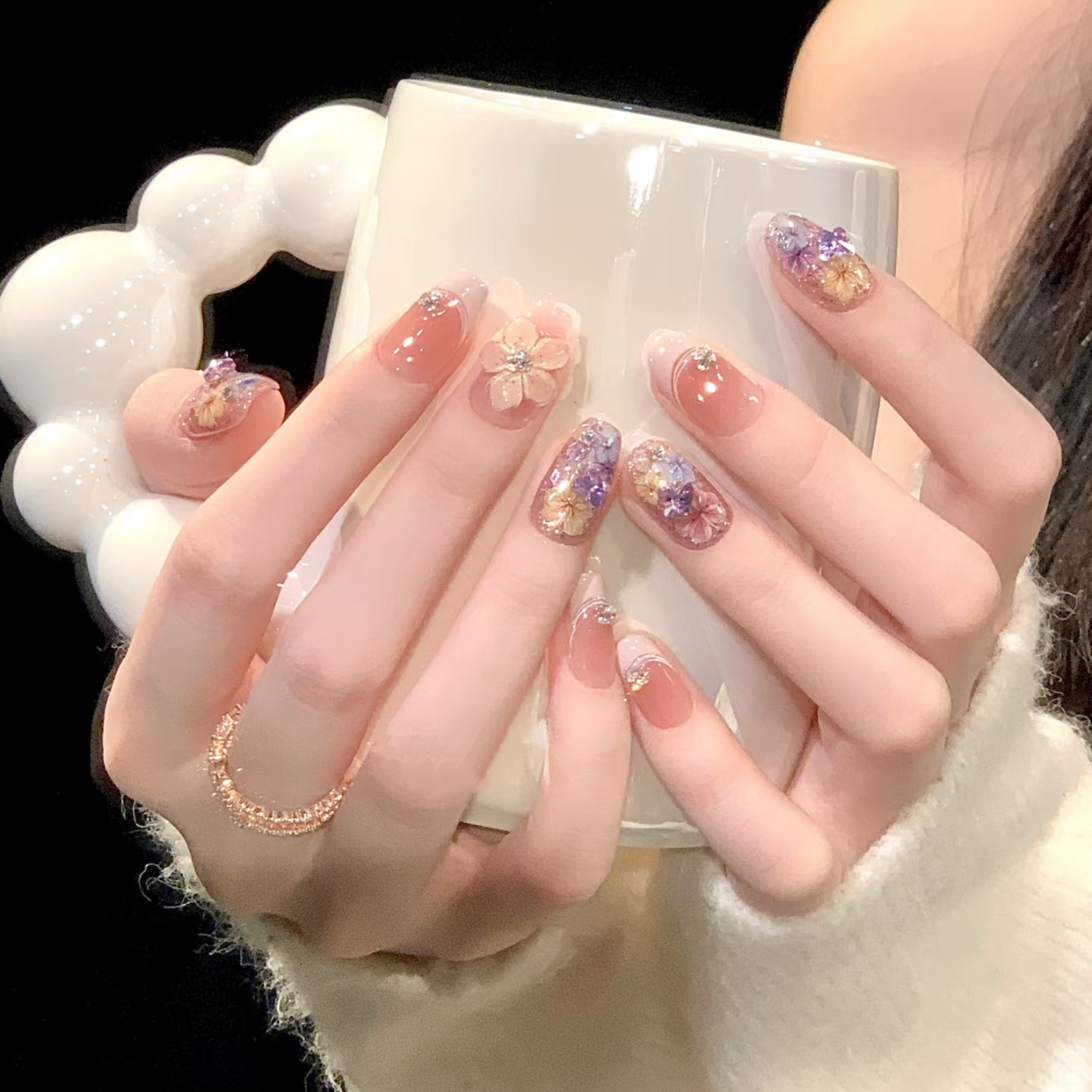 【塞纳花房】纯手工穿戴甲 显气质高奢款-立体水晶雕花设计师系列