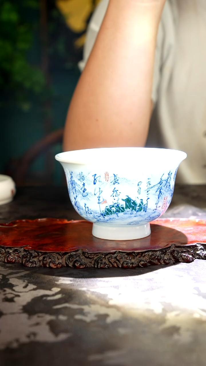 画堂春青花手绘字绘主人杯