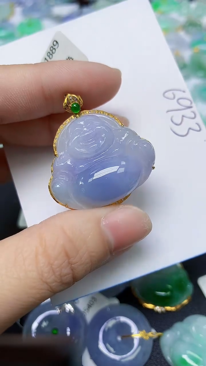 翡翠18K金镶嵌颈饰天然自然緬甸A貨翡翠