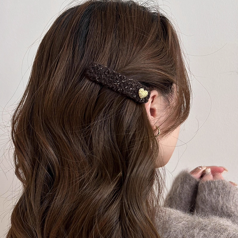 秋冬复古毛呢爱心bb夹小香风侧边夹刘海碎发夹高级感百搭发卡头饰商品图