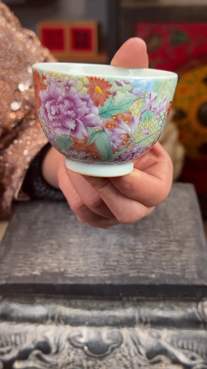 【闪购商品】摆件釉上彩粉彩手工百花不落地