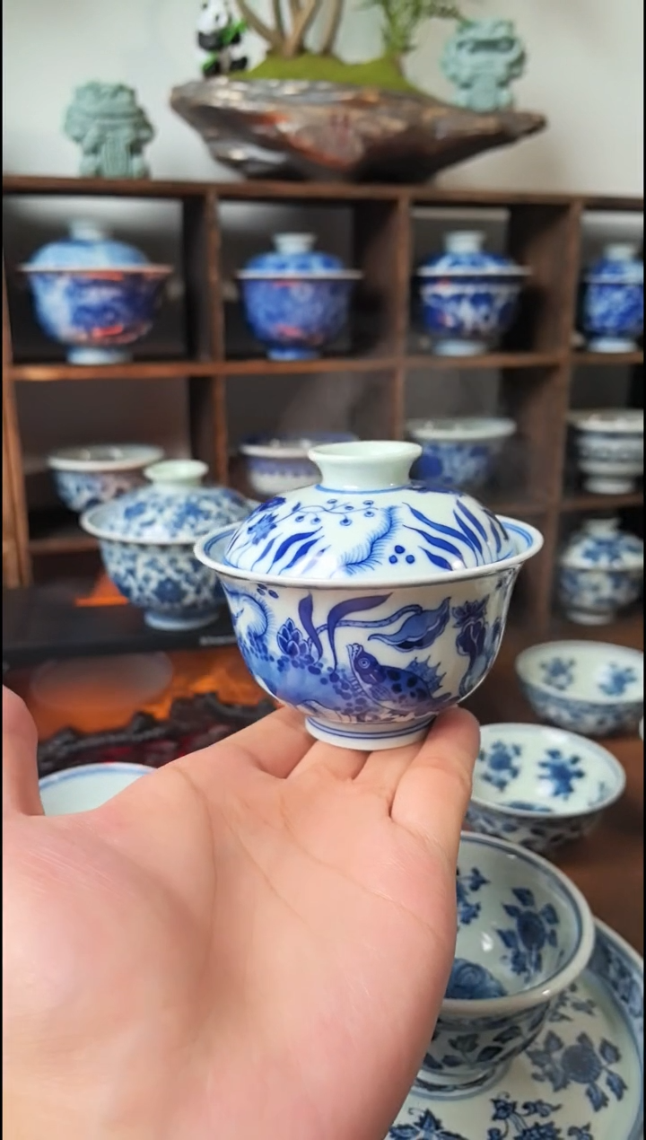 仿清鱼藻两才盖碗120cc
