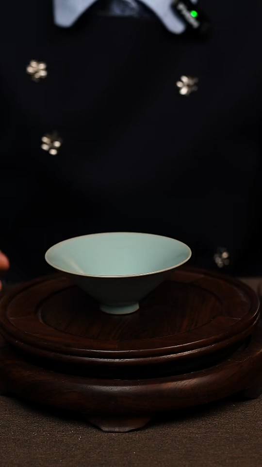 瓷片仿古天青全手斗笠杯70ml 微瑕 不带礼盒